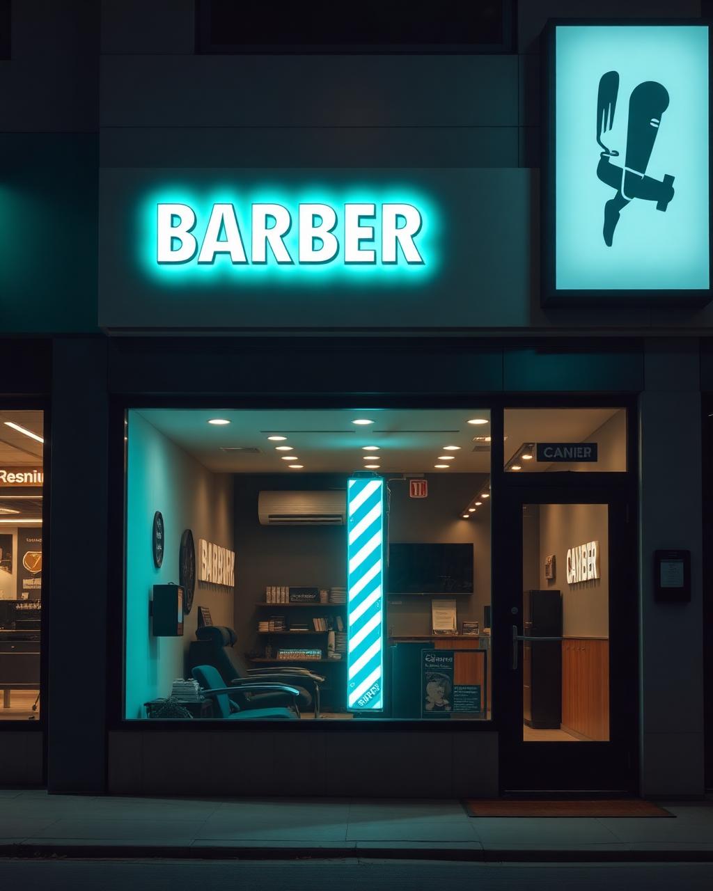 Outlet BarberSmart dengan pencahayaan premium